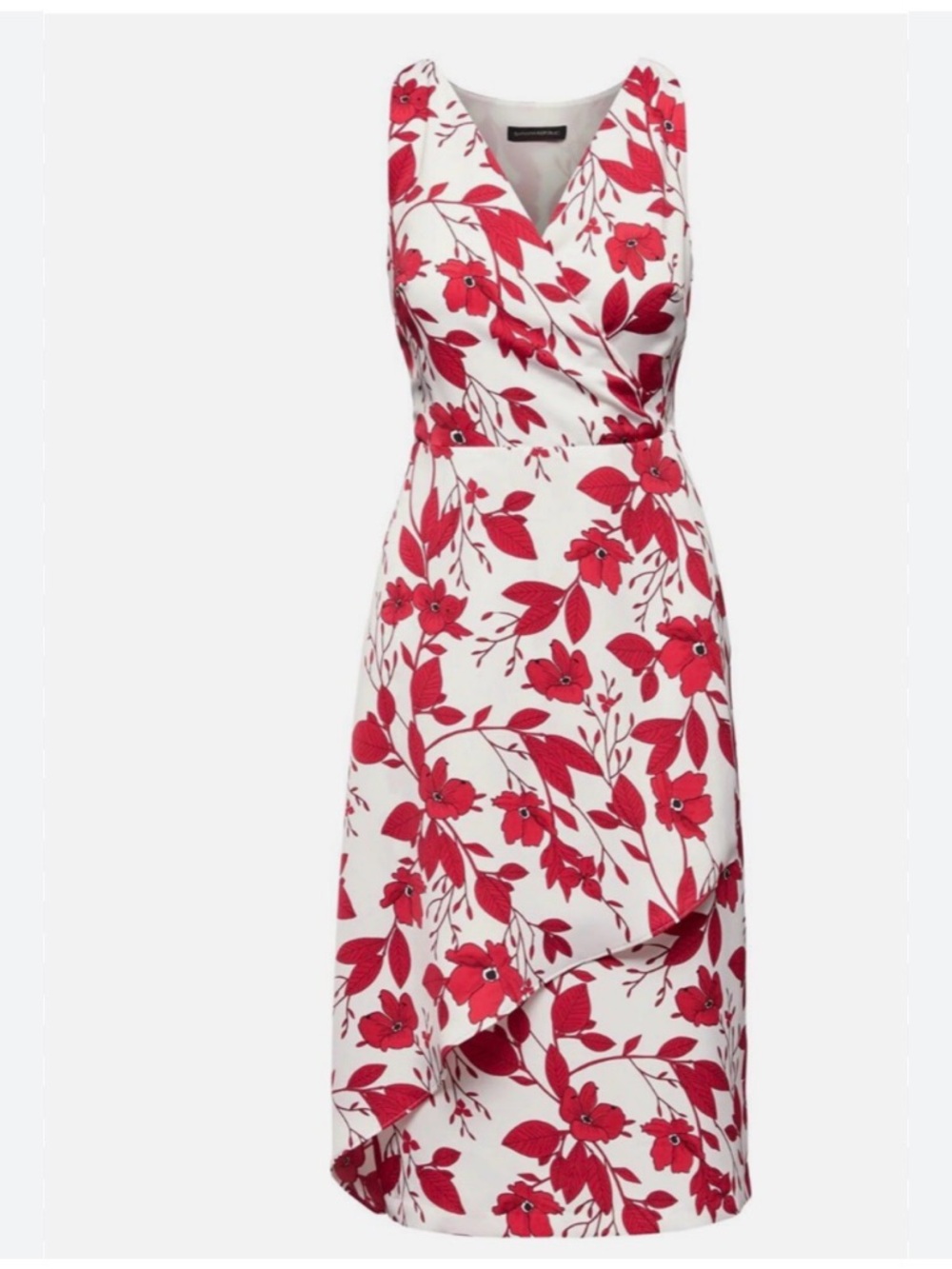 Banana Republic White Midi faux-wrap Dress with Red Poppy Floral Print